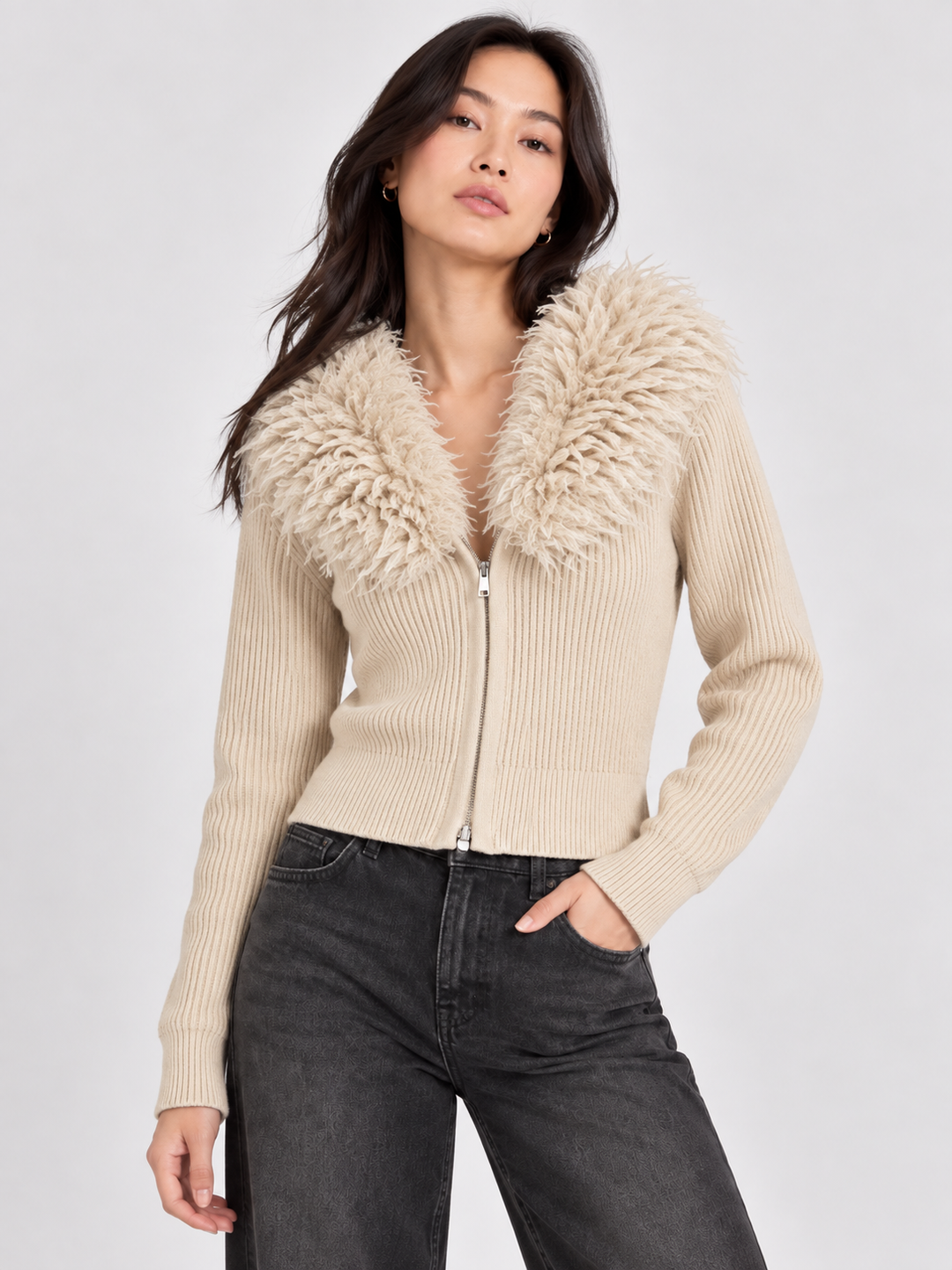 Goa Goa Rinua Beige Zip Up Sweater