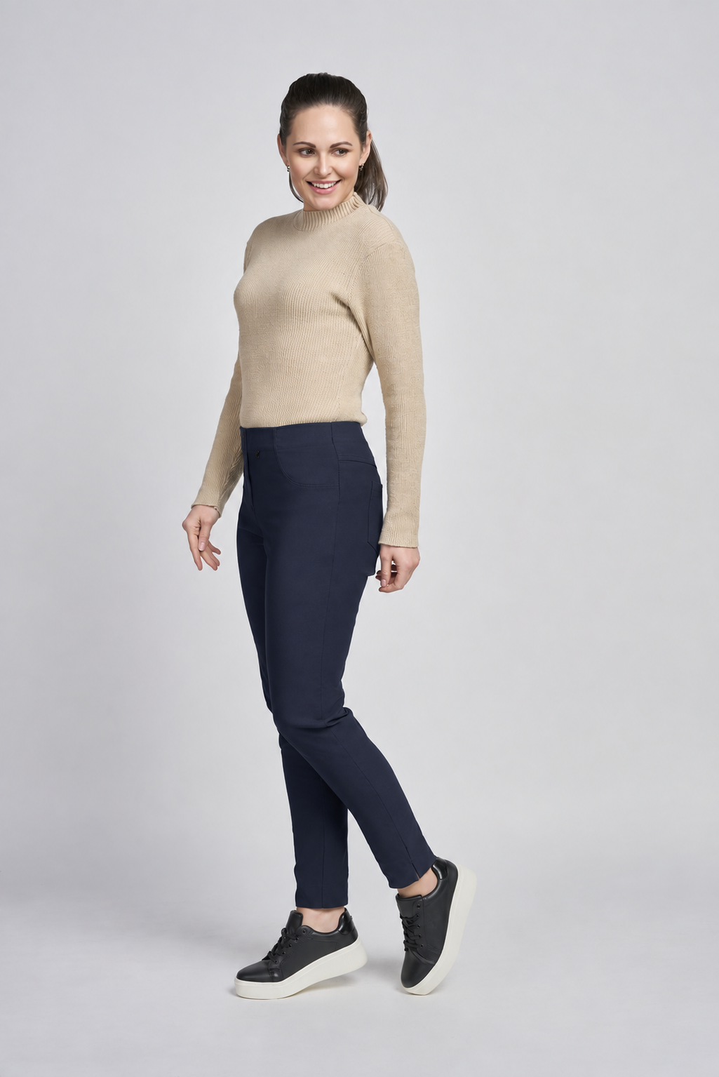 Pinns Navy Brushed Daisy Bengaline Trousers | 226T
