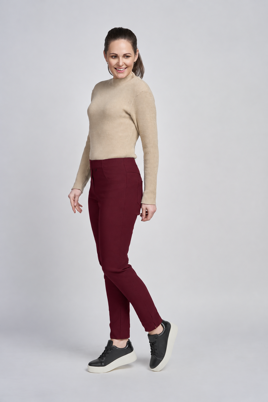 Pinns Wine Brushed Daisy Bengaline Trousers | 226T