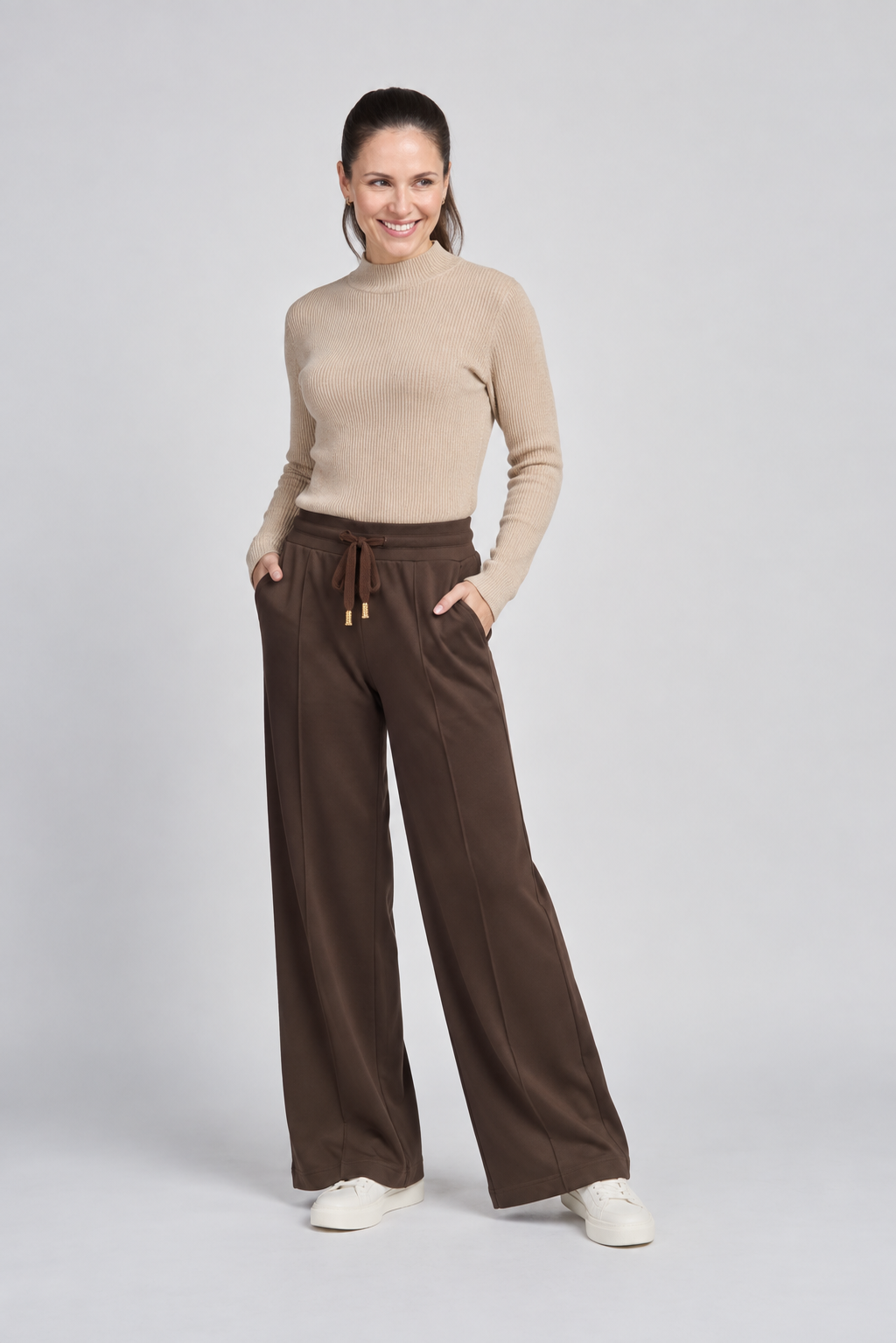 Pinns Chocolate Wide Leg Modal Trousers | 789T