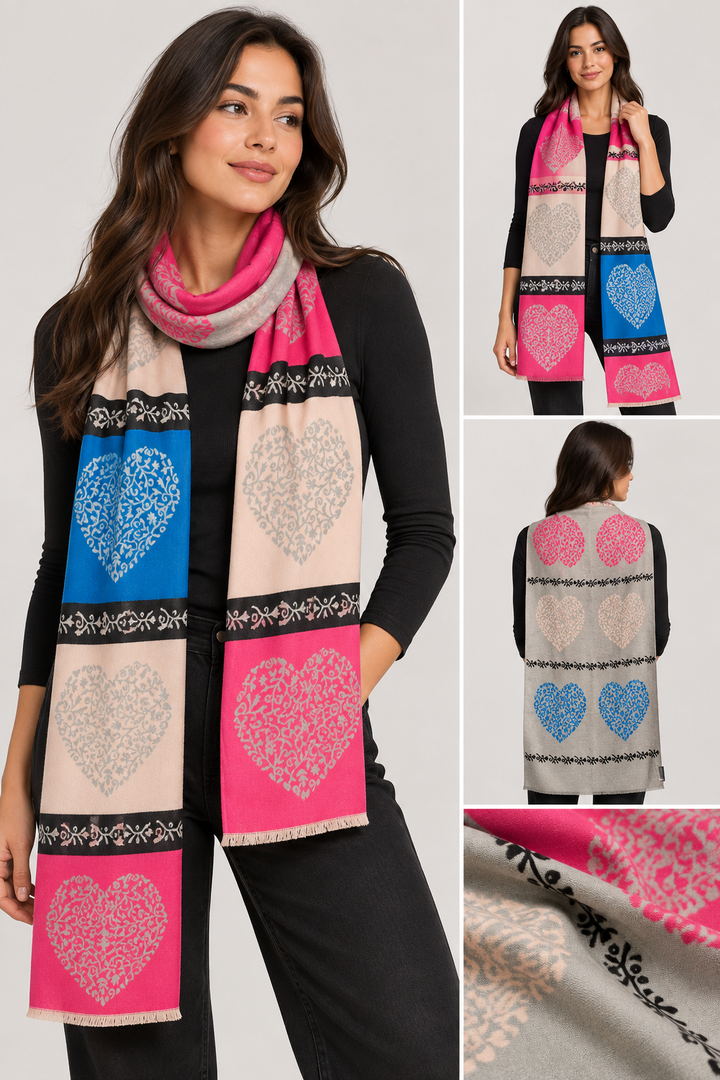 Jenny Glow Heart Print Winter Scarf | 32140