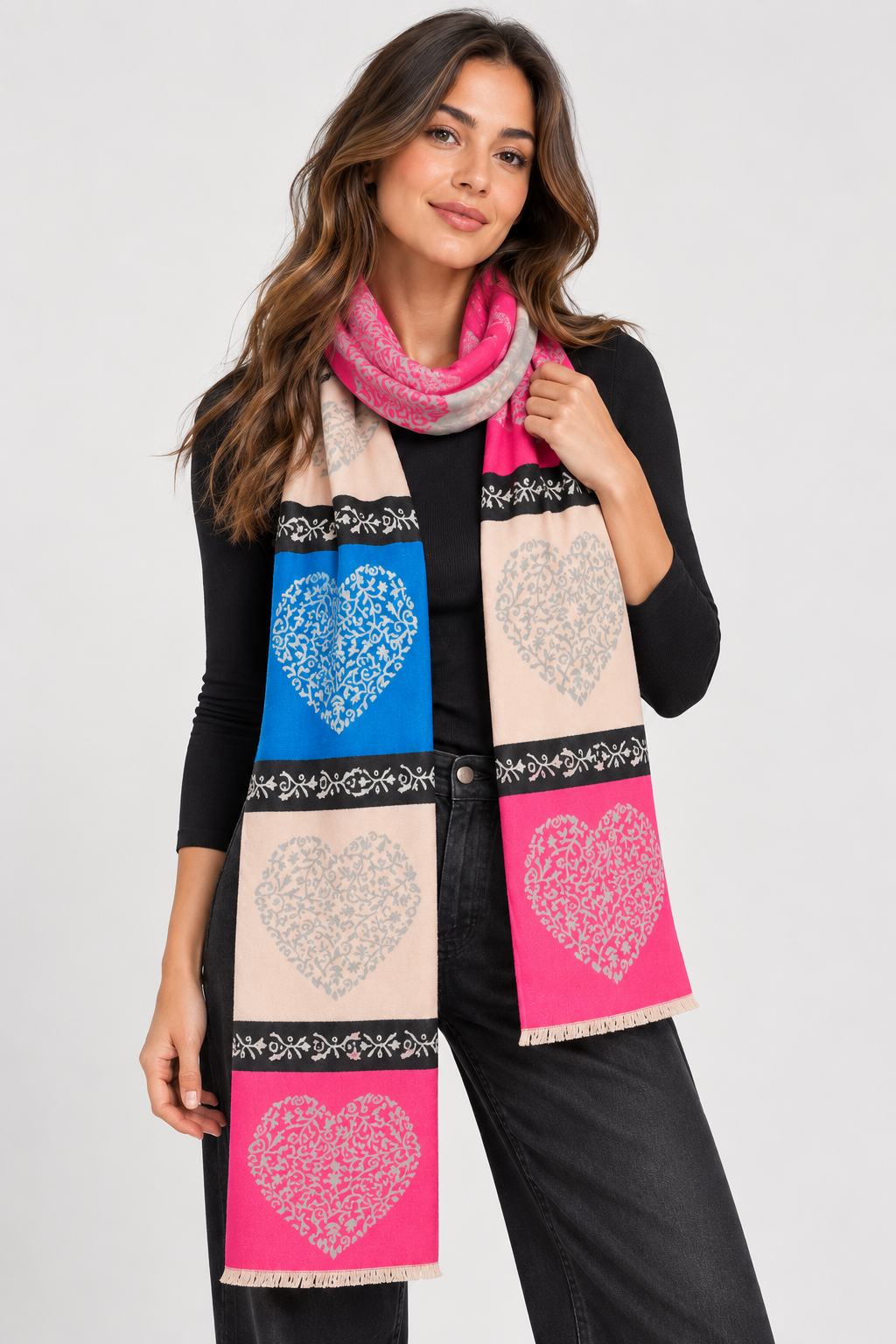 Jenny Glow Heart Print Winter Scarf | 32140