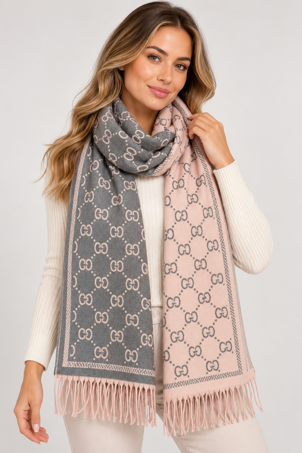 Jenny Glow Grey/Pink Winter Scarf | 32164