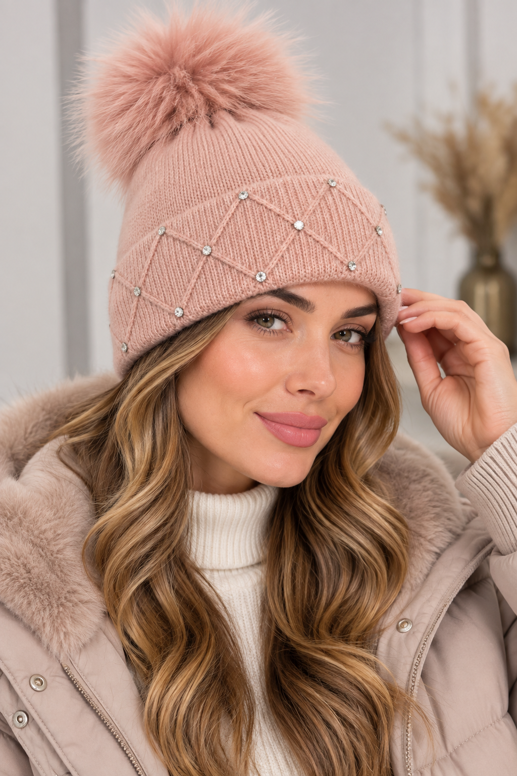 Jenny Glow Pink Embellished Winter Hat | 33079