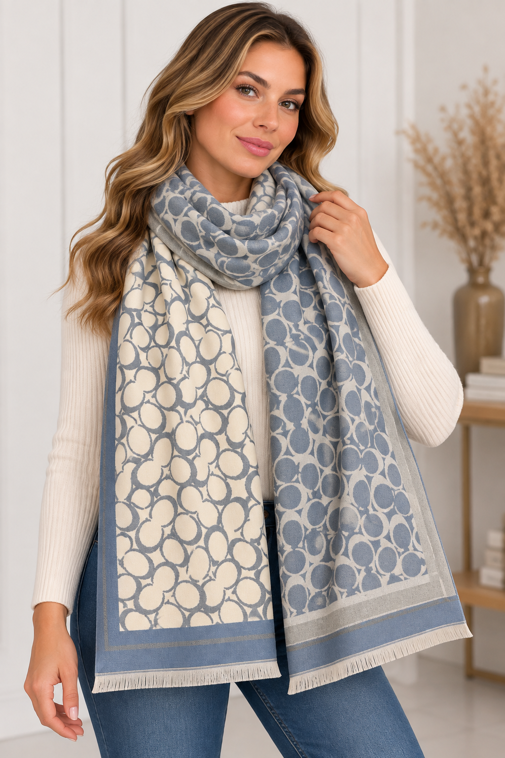 Jenny Glow Blue/Cream Winter Scarf | 32172