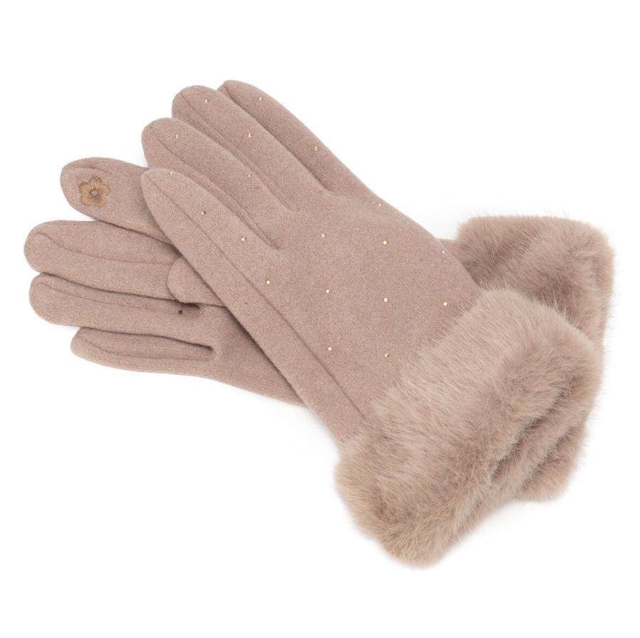 Elie Beaumont Fur Cuff Diamanté Gloves | Mink