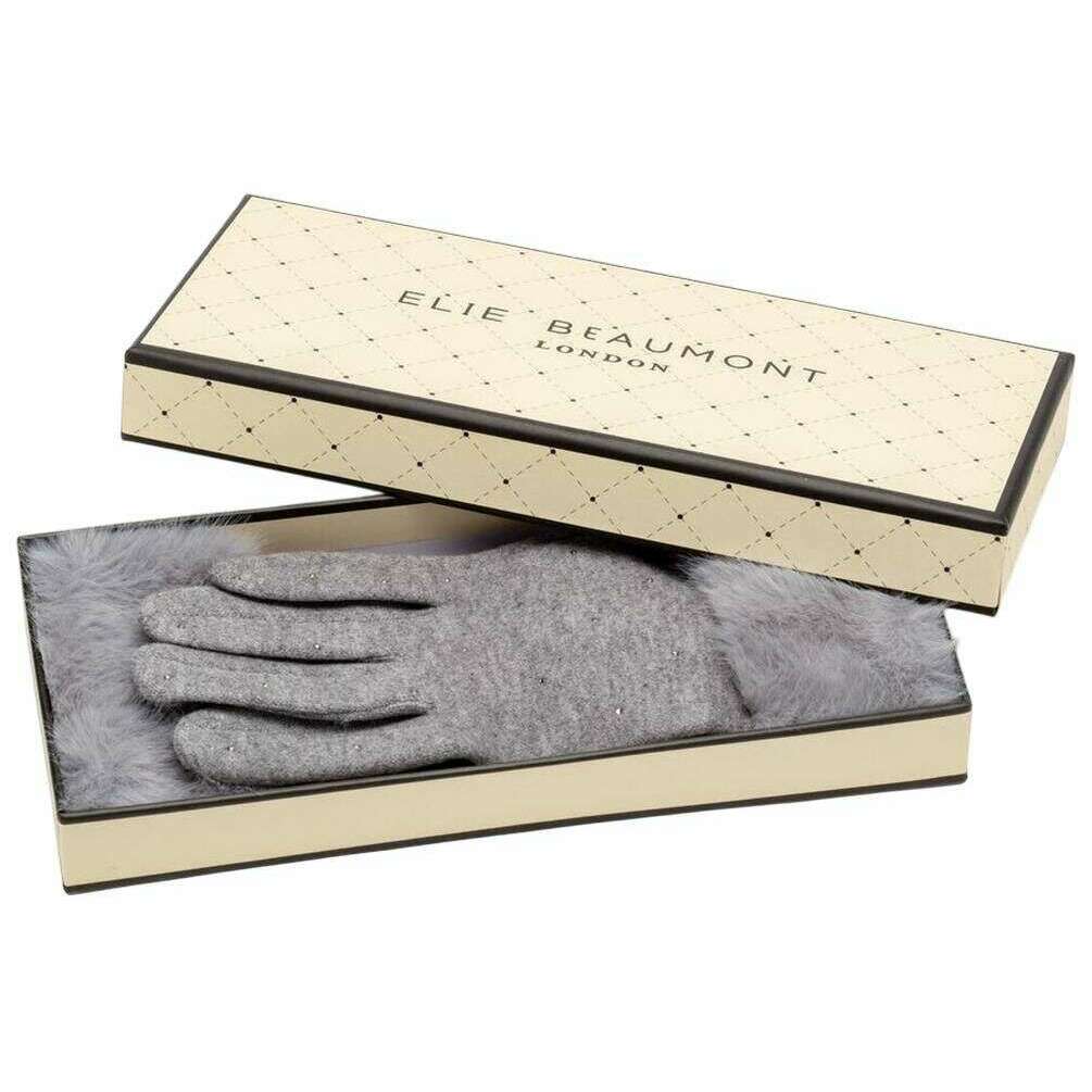 Elie Beaumont Fur Cuff Diamanté Gloves | Grey
