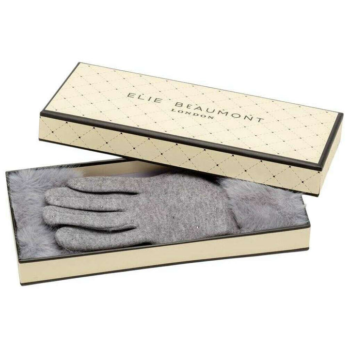 Elie Beaumont Fur Cuff Diamanté Gloves | Grey