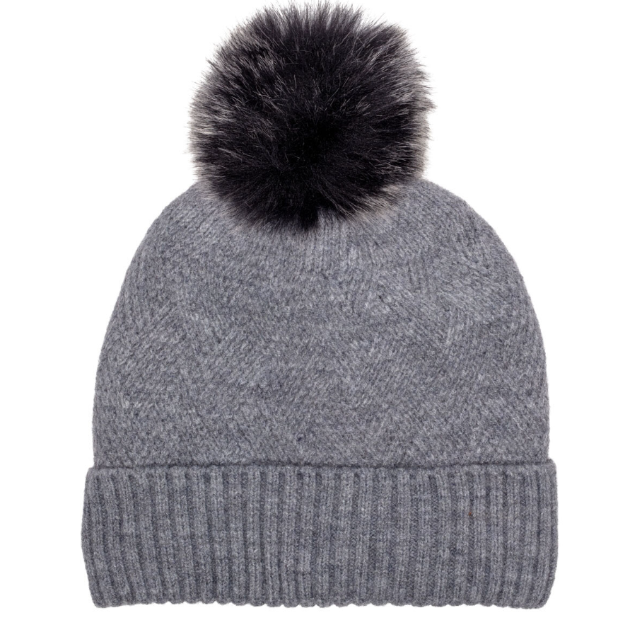 Elie Beaumont Knitted Weave Pom Pom Hat | Grey