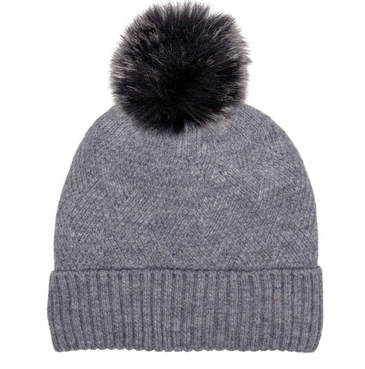Elie Beaumont Knitted Weave Pom Pom Hat | Grey