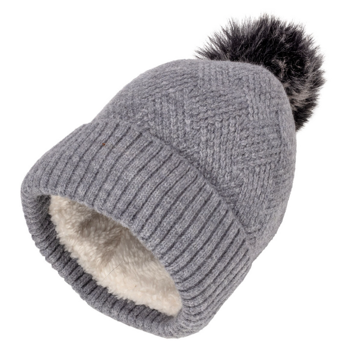 Elie Beaumont Knitted Weave Pom Pom Hat | Grey