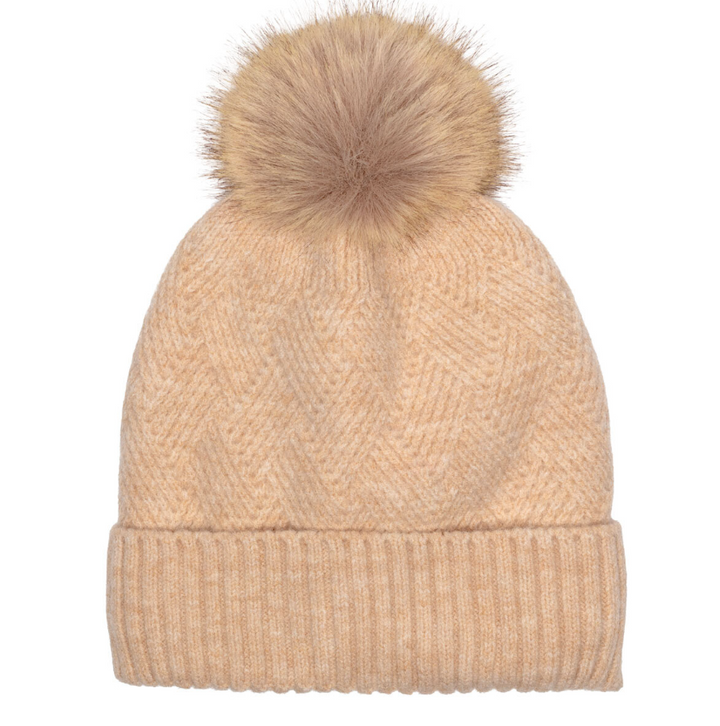 Elie Beaumont Knitted Weave Pom Pom Hat | Oat