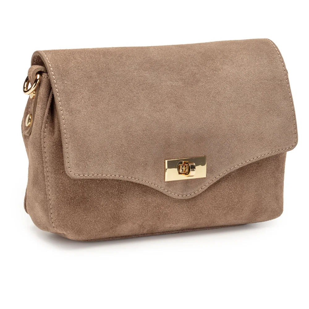 Elie Beaumont Twist Clasp Midi Bag | Suede Mink