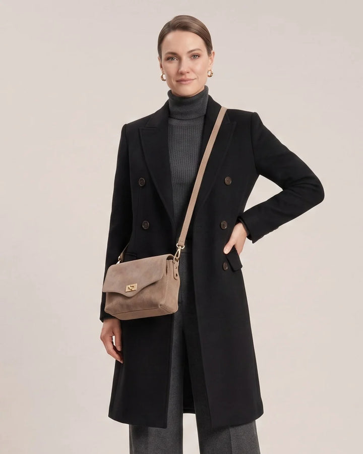 Elie Beaumont Twist Clasp Midi Bag | Suede Mink
