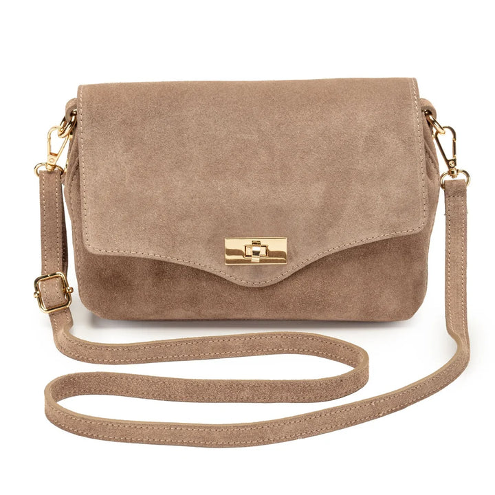 Elie Beaumont Twist Clasp Midi Bag | Suede Mink