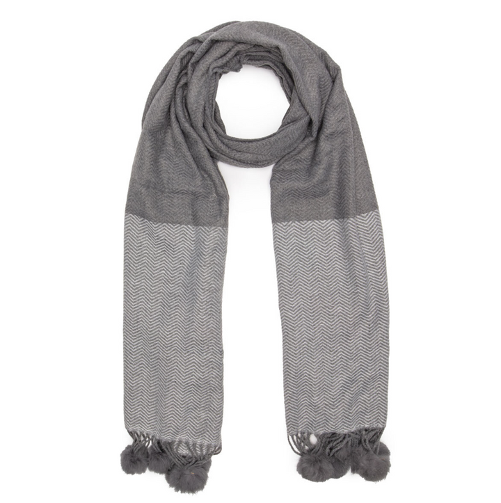 Elie Beaumont Chevron Pom Pom Scarf | Grey