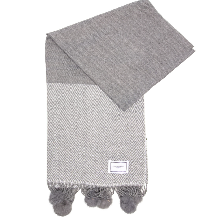 Elie Beaumont Chevron Pom Pom Scarf | Grey