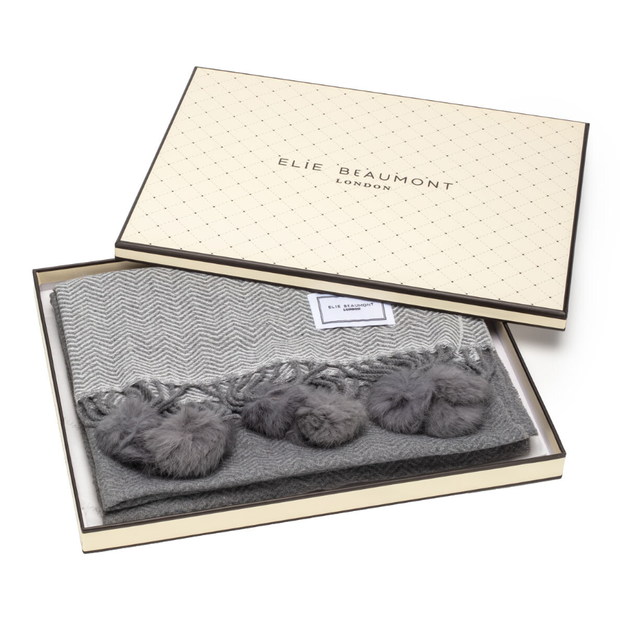 Elie Beaumont Chevron Pom Pom Scarf | Grey