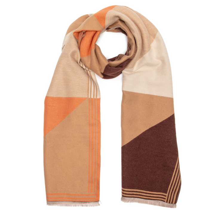 Elie Beaumont Winter Geometric Scarf | Orange/Tan