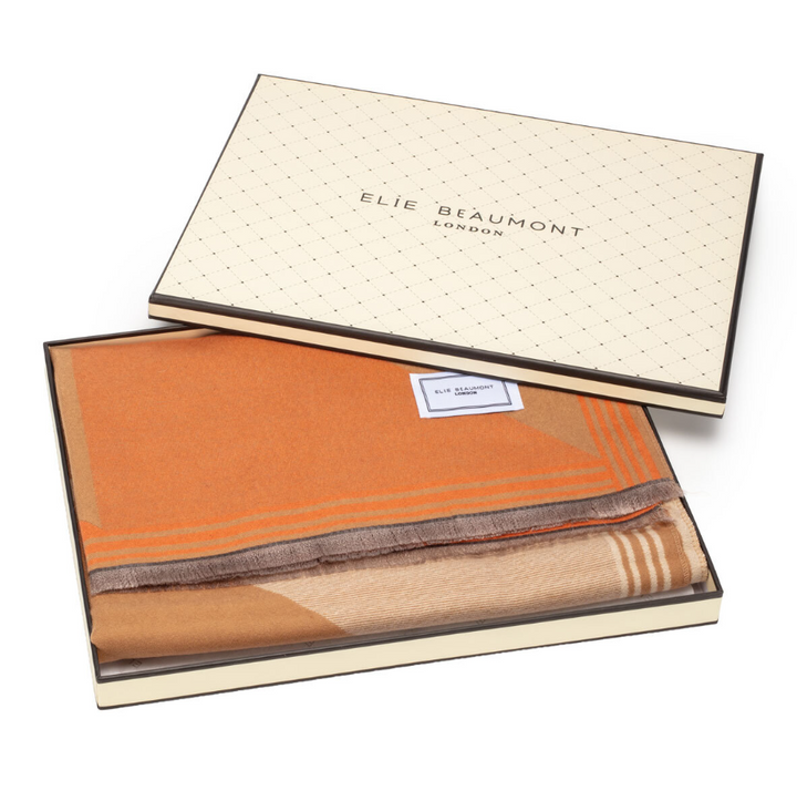 Elie Beaumont Winter Geometric Scarf | Orange/Tan