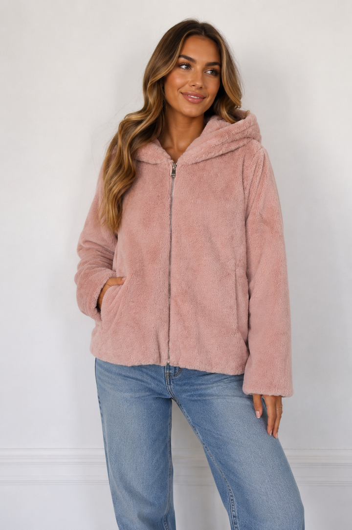 Tiffosi Blush Pink Faux Fur Jacket