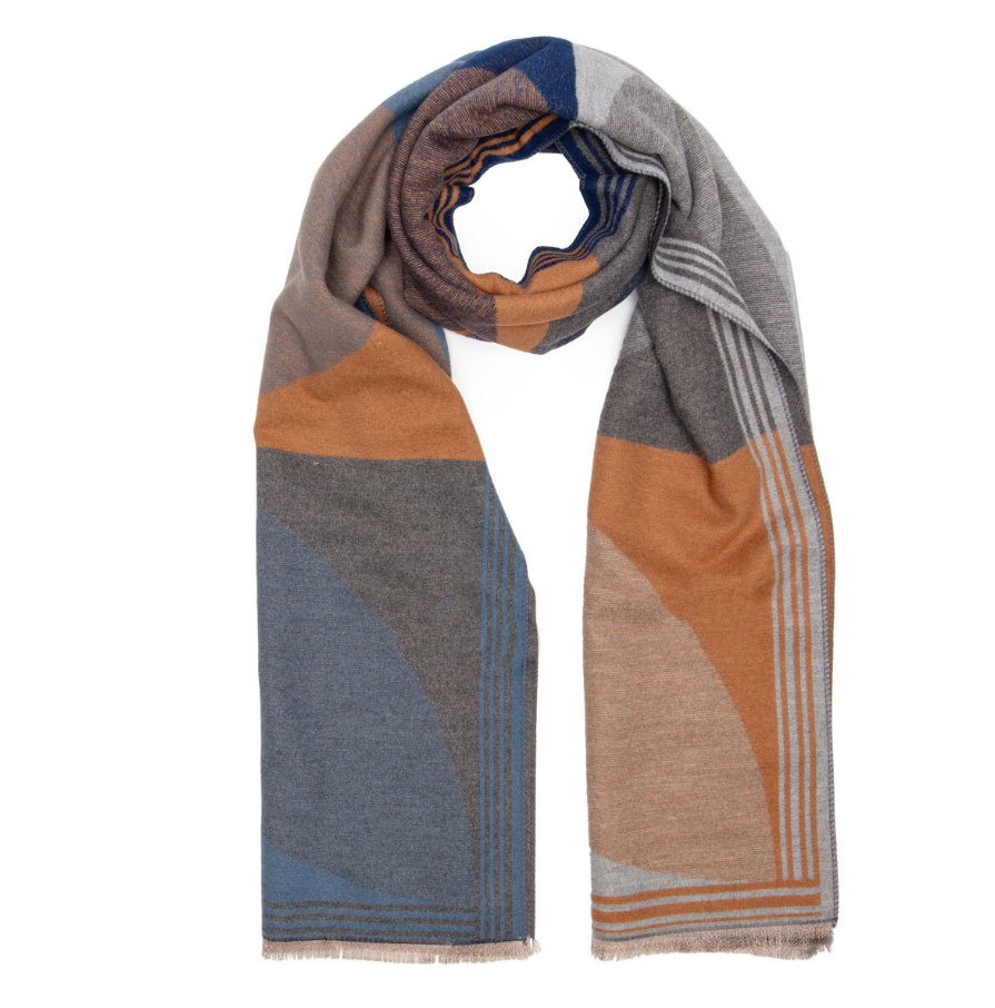 Elie Beaumont Winter Semi-Circle Scarf | Blue/Camel