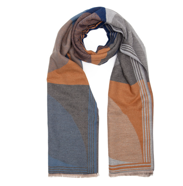 Elie Beaumont Winter Semi-Circle Scarf | Blue/Camel
