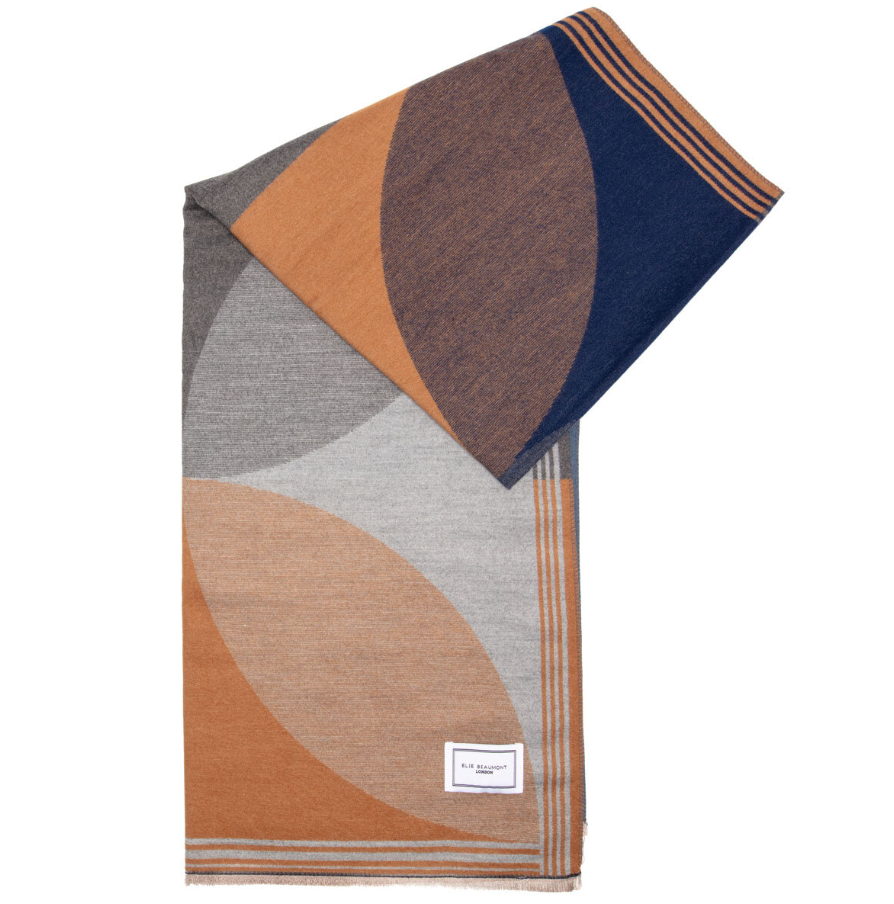 Elie Beaumont Winter Semi-Circle Scarf | Blue/Camel