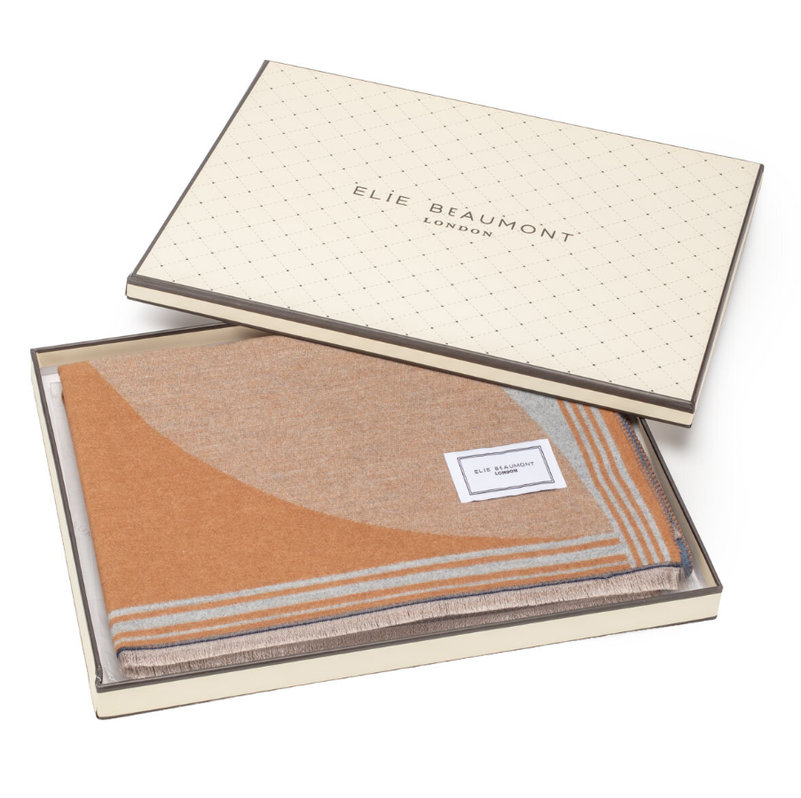 Elie Beaumont Winter Semi-Circle Scarf | Blue/Camel