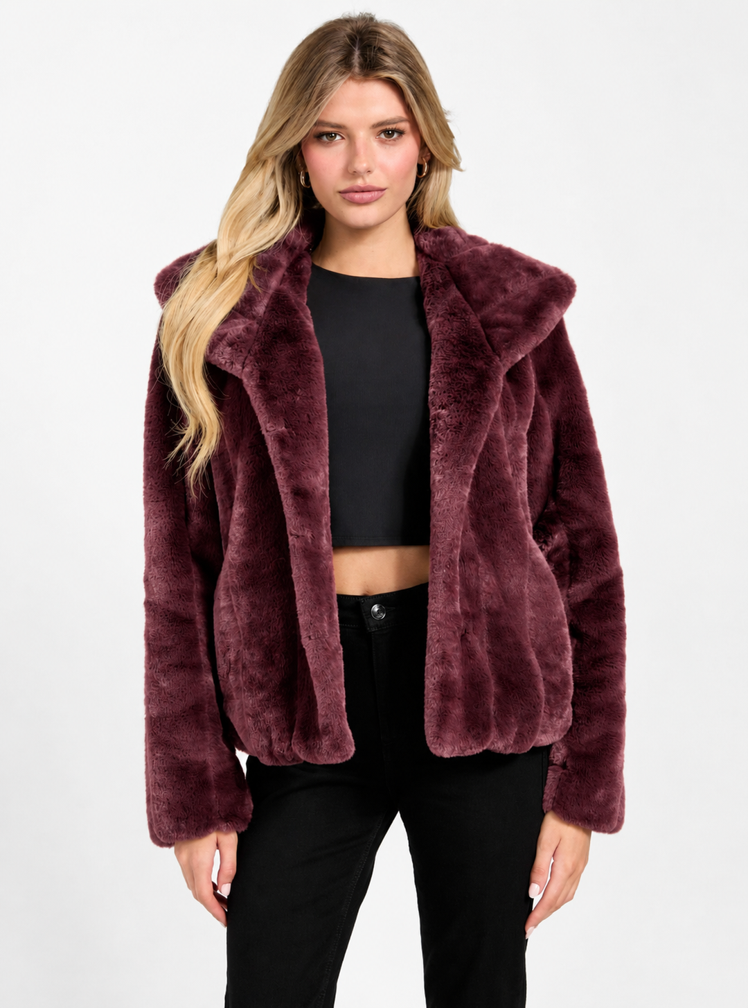 Guess New Sophy Faux Fur Jacket | Plum