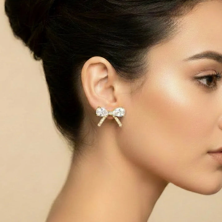Knight &amp; Day The Pink Box Crystal Bow Earrings