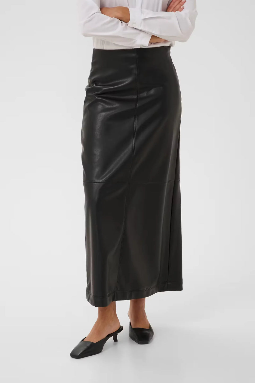 Kaffe Kaarense Long Faux Leather Skirt | Deep Black