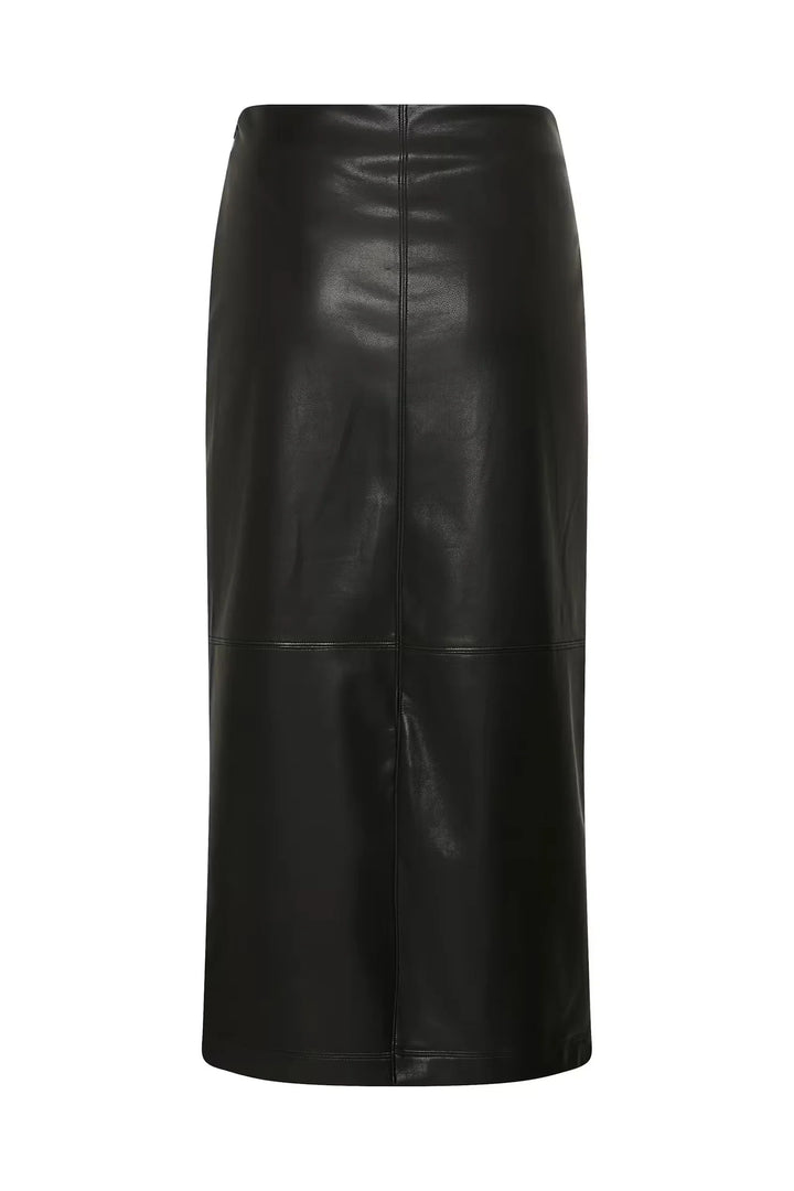 Kaffe Kaarense Long Faux Leather Skirt | Deep Black