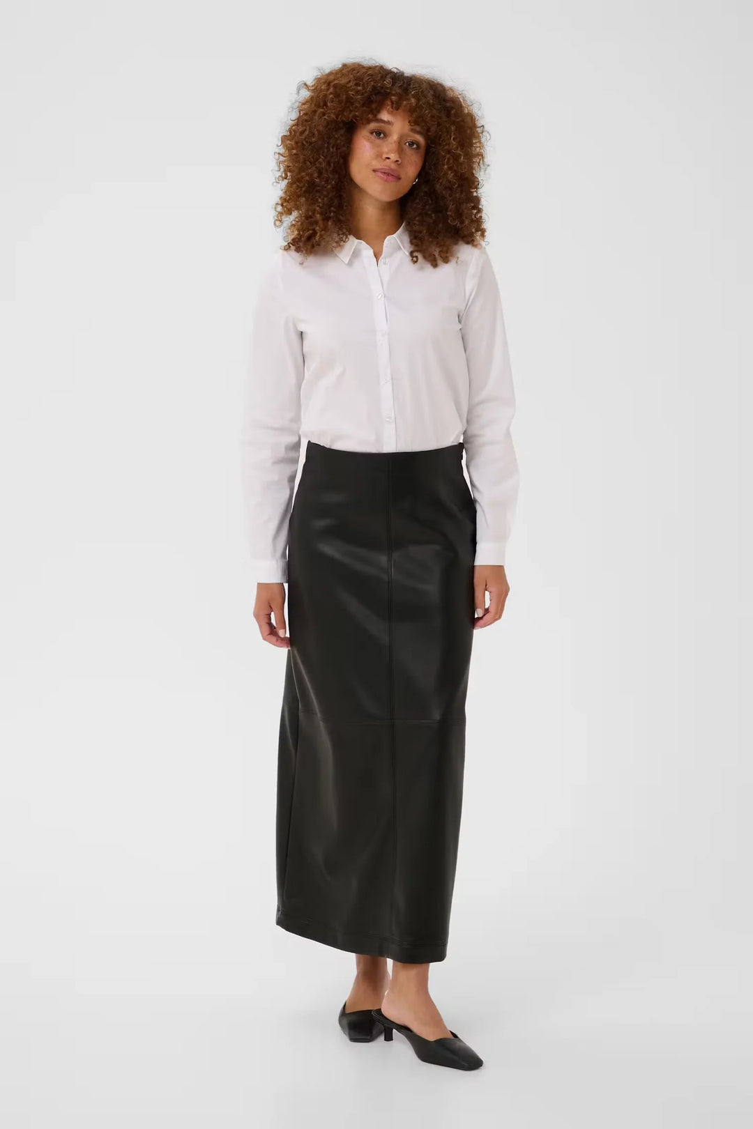 Kaffe Kaarense Long Faux Leather Skirt | Deep Black