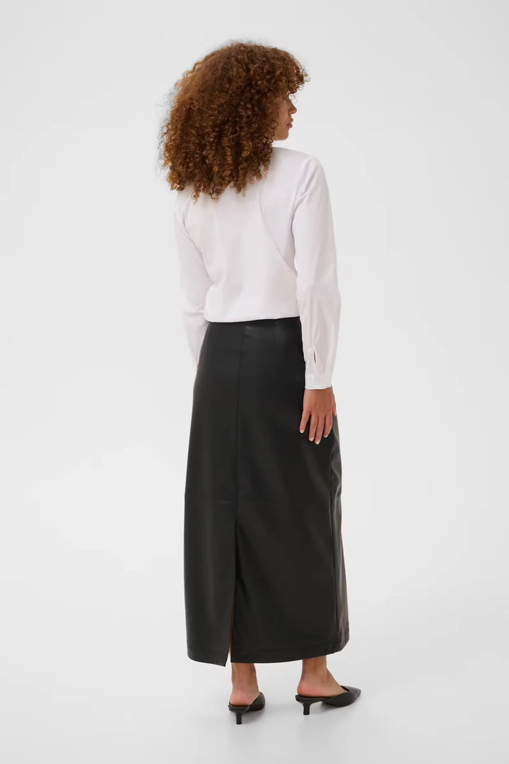 Kaffe Kaarense Long Faux Leather Skirt | Deep Black