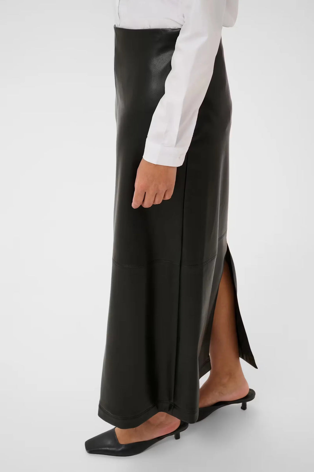 Kaffe Kaarense Long Faux Leather Skirt | Deep Black