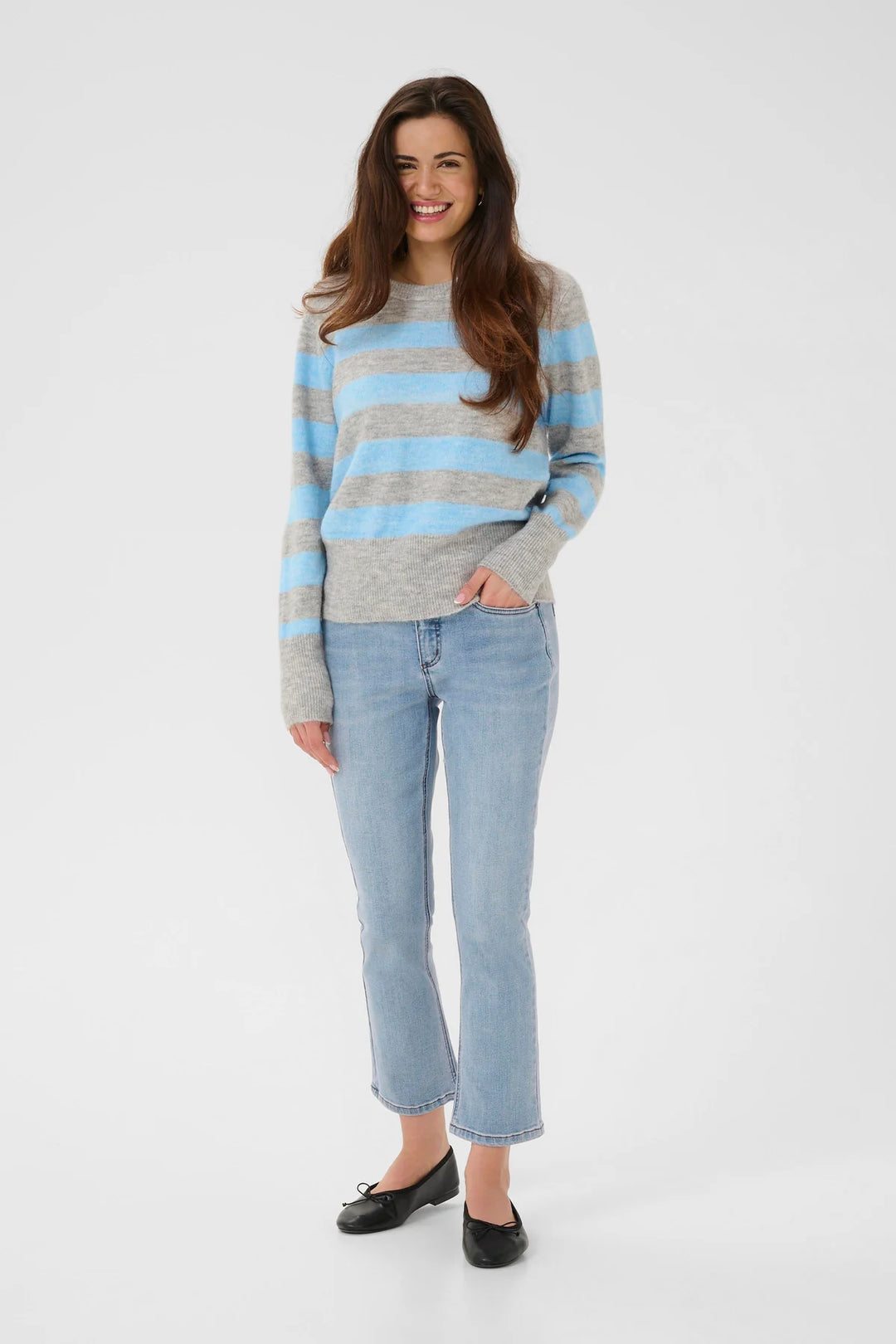 Kaffe KAniel Stripe Pullover Light Grey