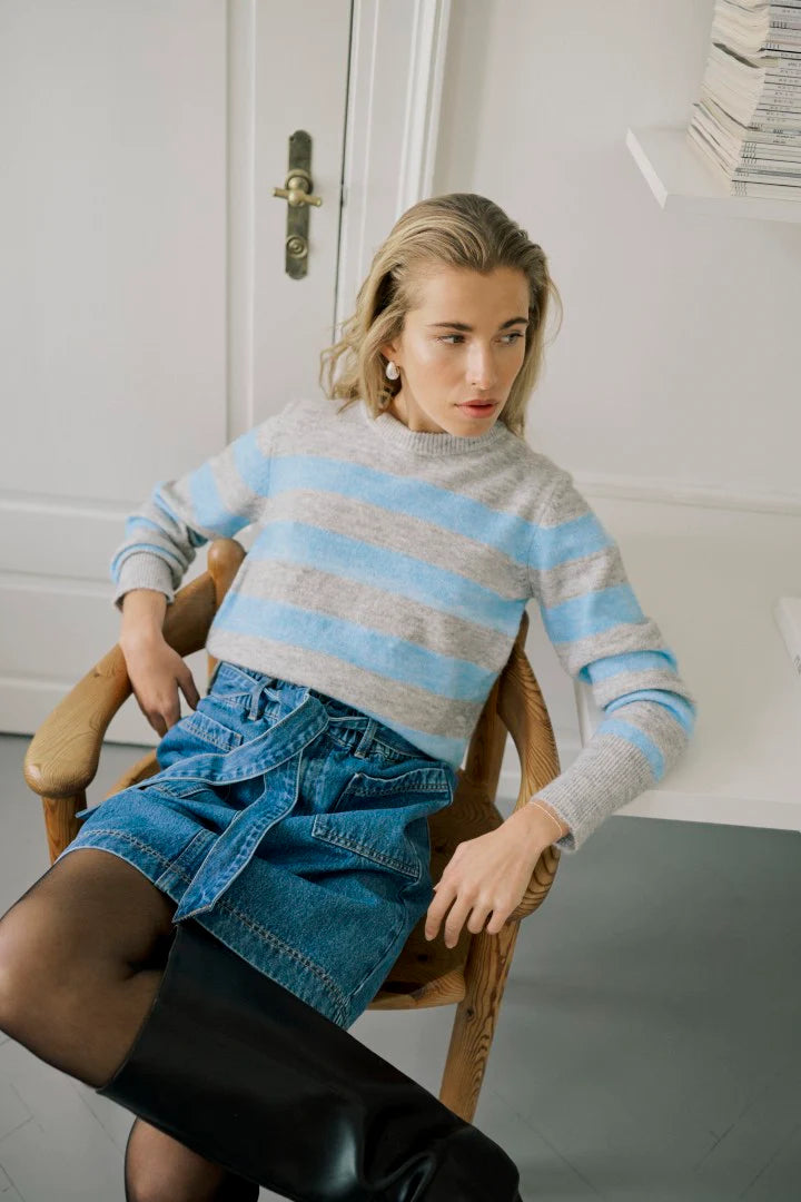 Kaffe KAniel Stripe Pullover Light Grey