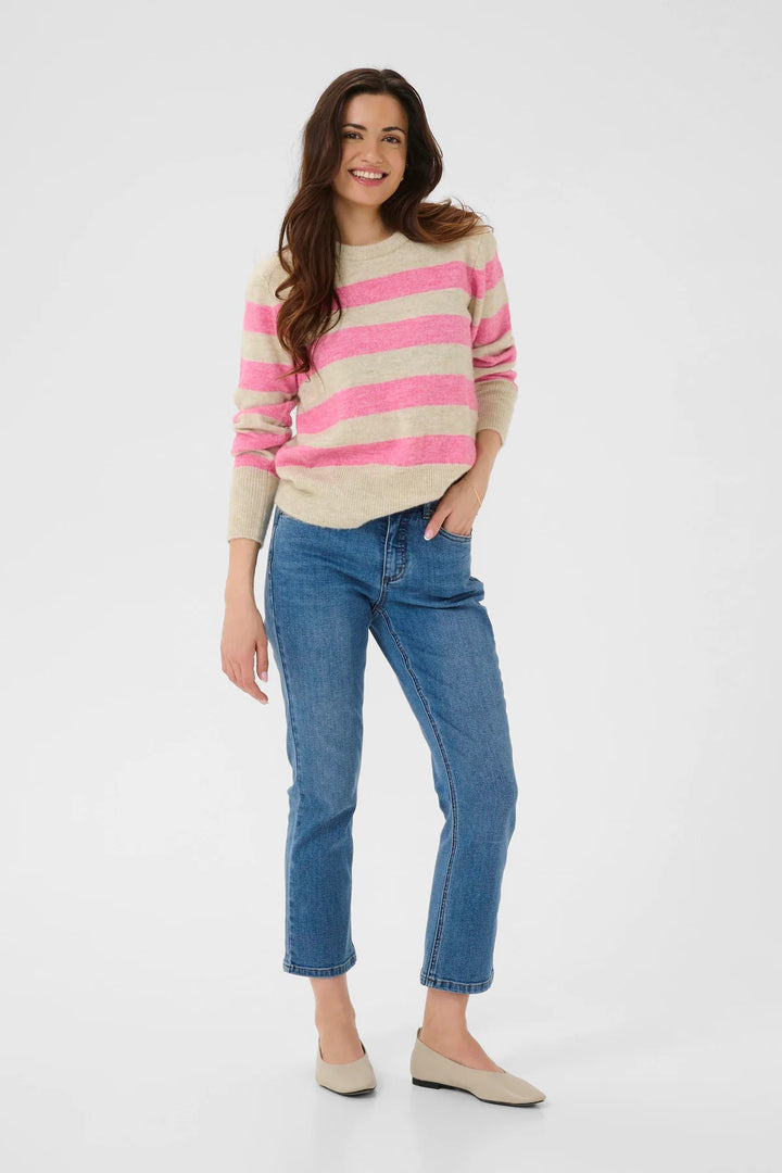 Kaffe KAniel Stripe Pullover Feather Gray Mel Pink melange
