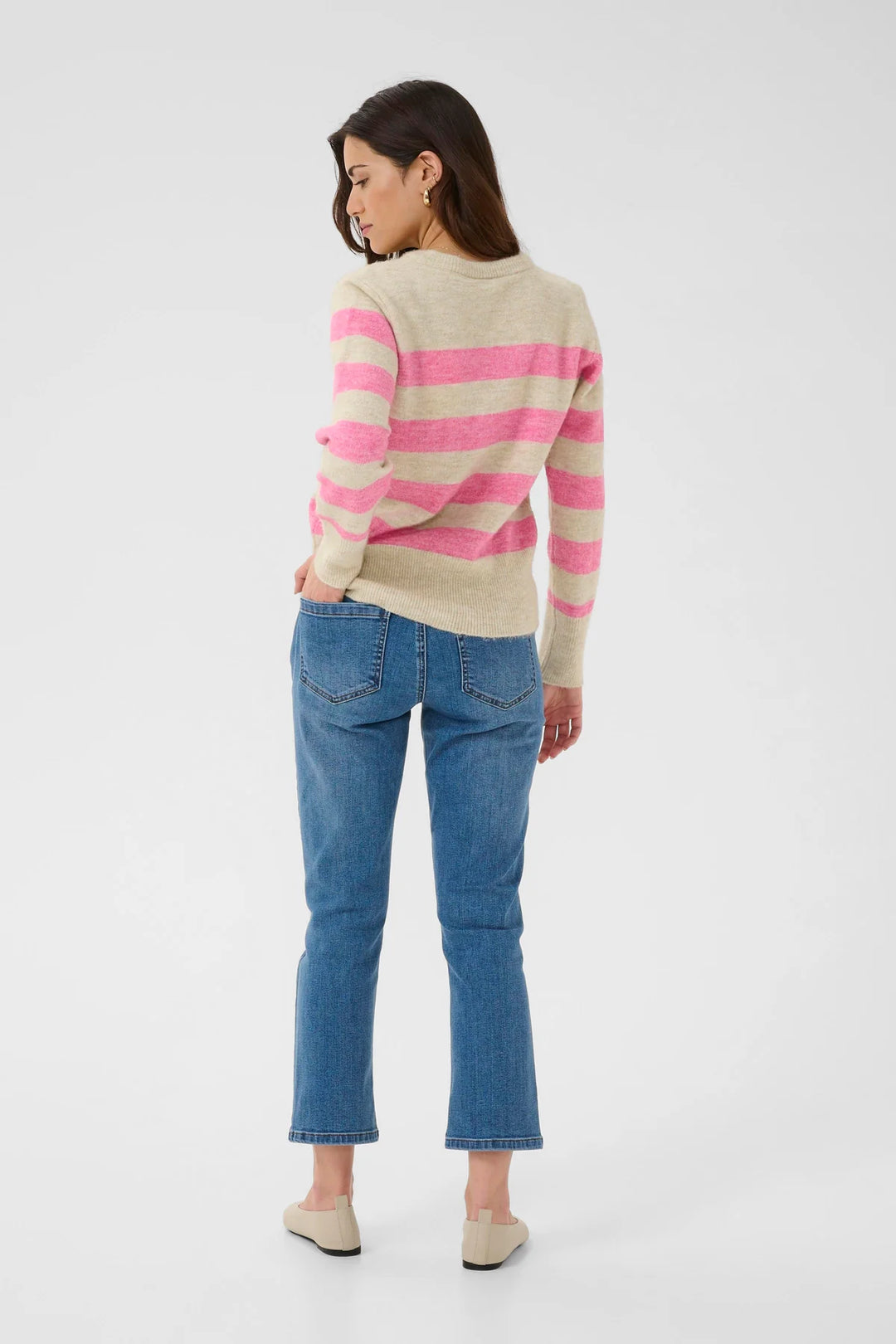 Kaffe KAniel Stripe Pullover Feather Gray Mel Pink melange