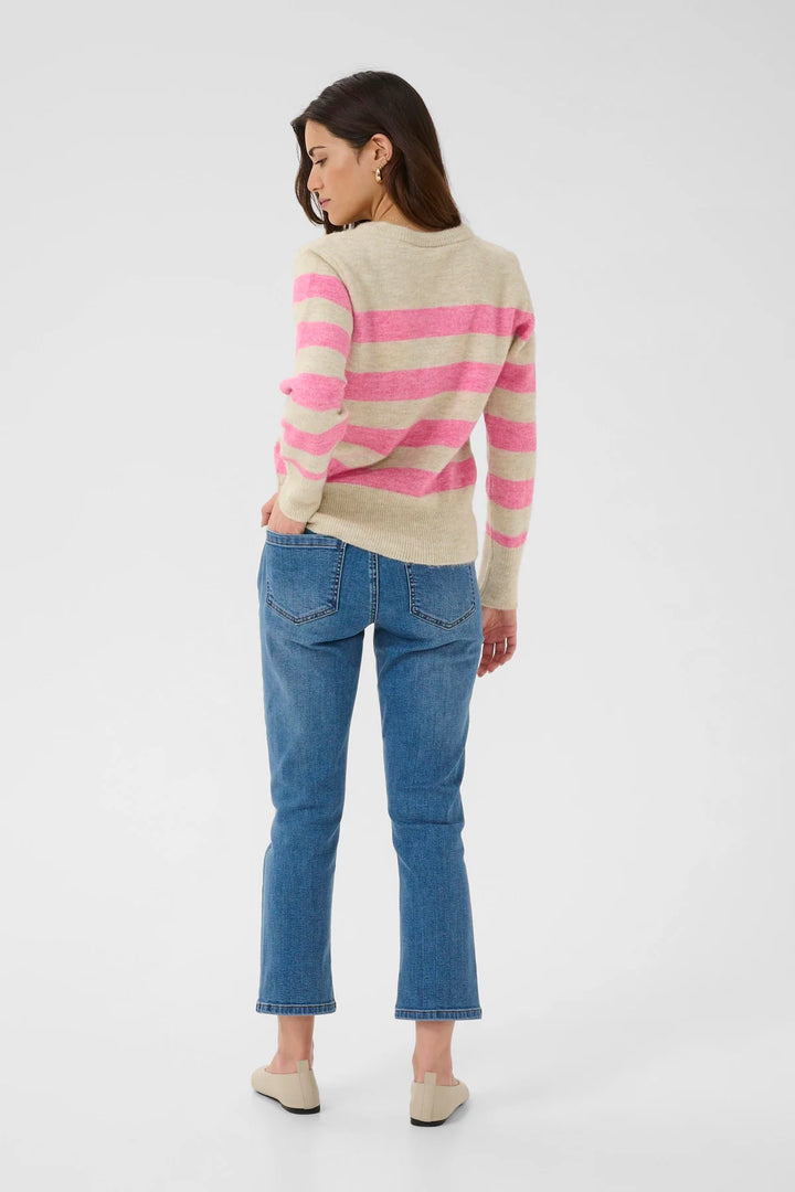 Kaffe KAniel Stripe Pullover Feather Gray Mel Pink melange