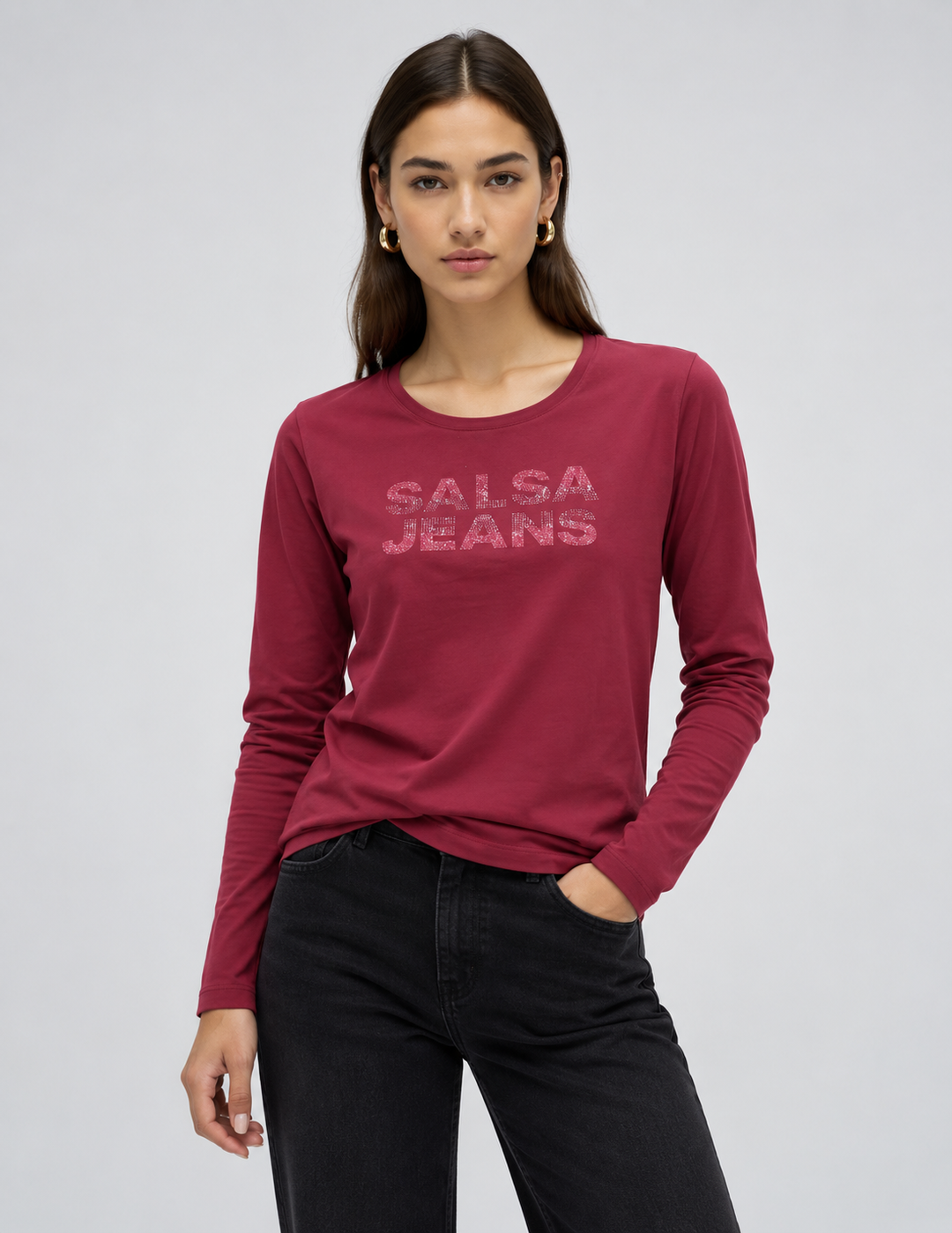 Salsa Shimmery Logo Long Sleeve Top | Dark Red