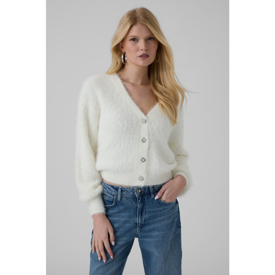 Guess Gabrielle Fuzzy Cream Cardigan