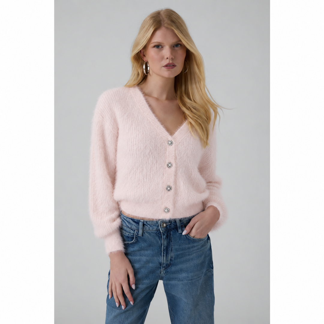 Guess Gabrielle Fuzzy Pink Cardigan
