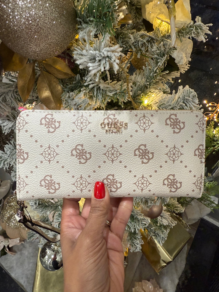 Guess Carrie Vanilla Logo Zip Around Purse