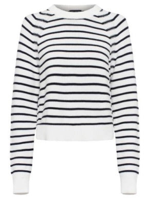 French Connection Lillie Mozart Stripe Crew Neck Jumper | Summer White
