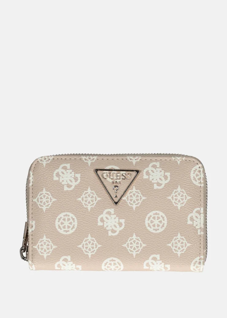 Guess Laurel Medium Zip Around Purse Sand Logo