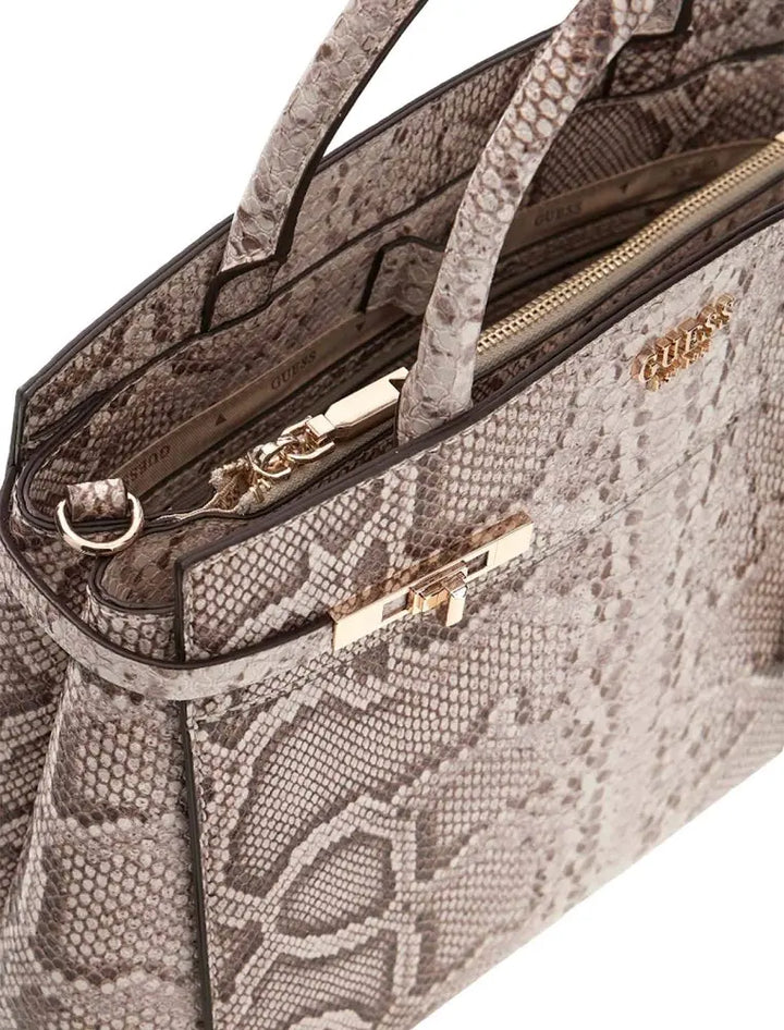 Guess Melinda Triple Compartment Satchel Bag Natural