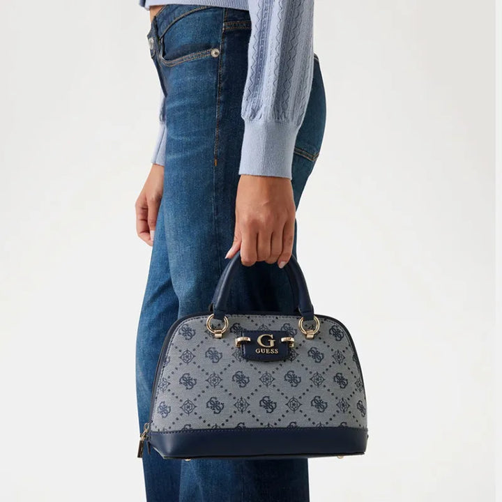 Guess Neda Dome Satchel Bag Navy Logo