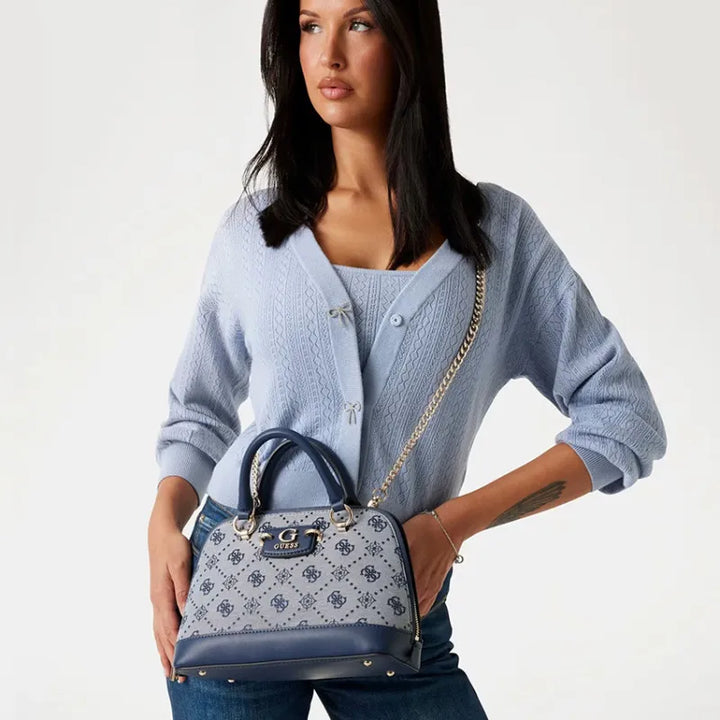 Guess Neda Dome Satchel Bag Navy Logo